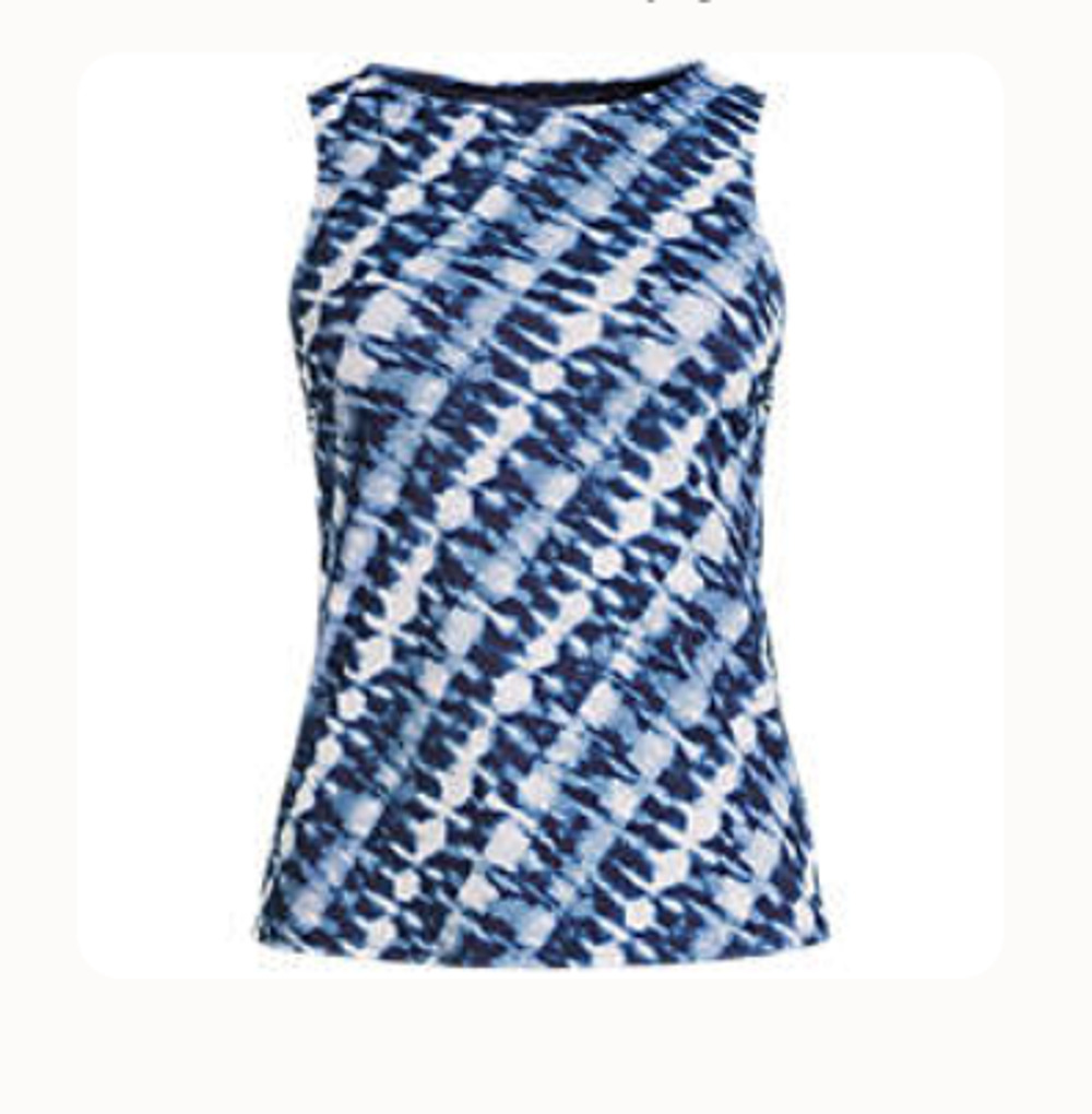 LANDS' END Size 10DD-Cup High Neck Modest Tankini NAVY/WHITE BIAS TIE DYE *NEW*